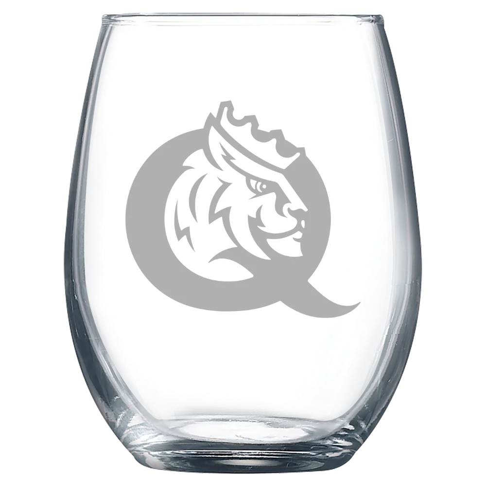 Queens University of Charlotte Polar Camel 9 oz. Stemless Wine Glass