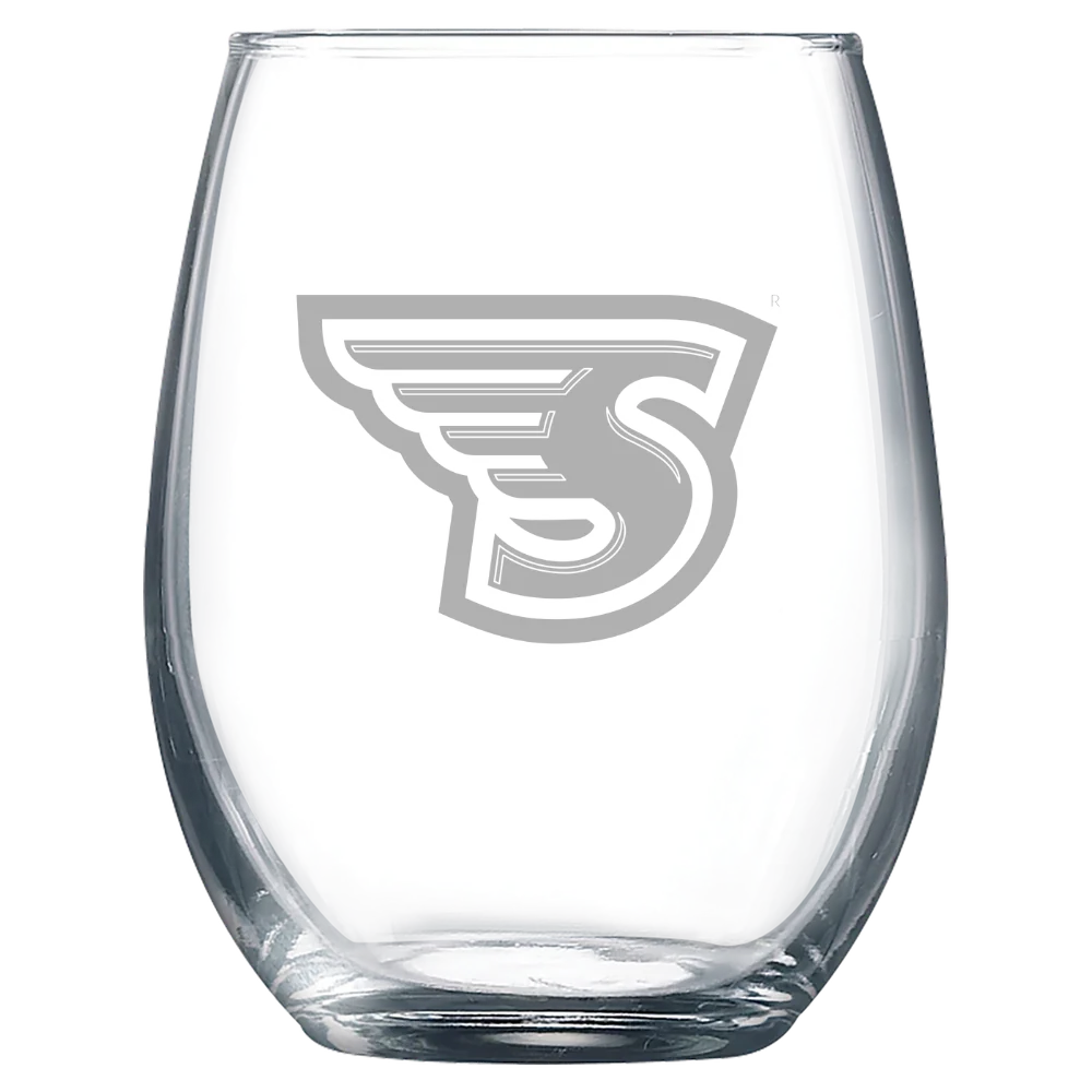 Stonehill College Polar Camel 9 oz. Stemless Wine Glass