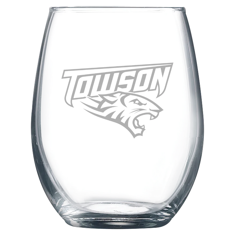 Towson University Polar Camel 9 oz. Stemless Wine Glass