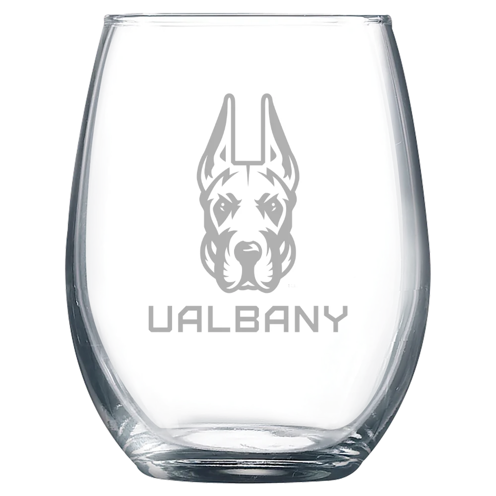 University at Albany Polar Camel 9 oz. Stemless Wine Glass