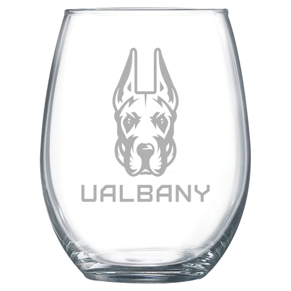 University at Albany Polar Camel 15 oz. Stemless Wine Glass