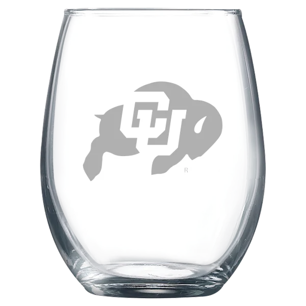 University of Colorado Boulder Polar Camel 9 oz. Stemless Wine Glass