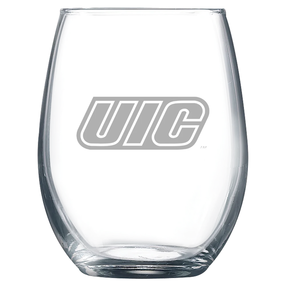 University of Illinois Chicago Polar Camel 9 oz. Stemless Wine Glass