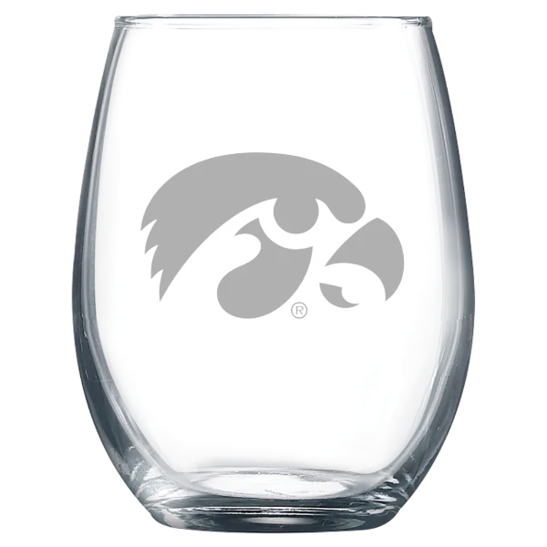 University of Iowa Polar Camel 9 oz. Stemless Wine Glass