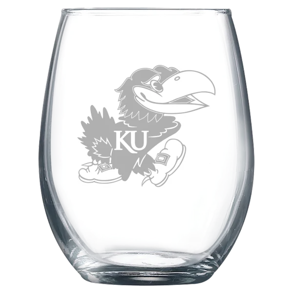 University of Kansas Polar Camel 9 oz. Stemless Wine Glass