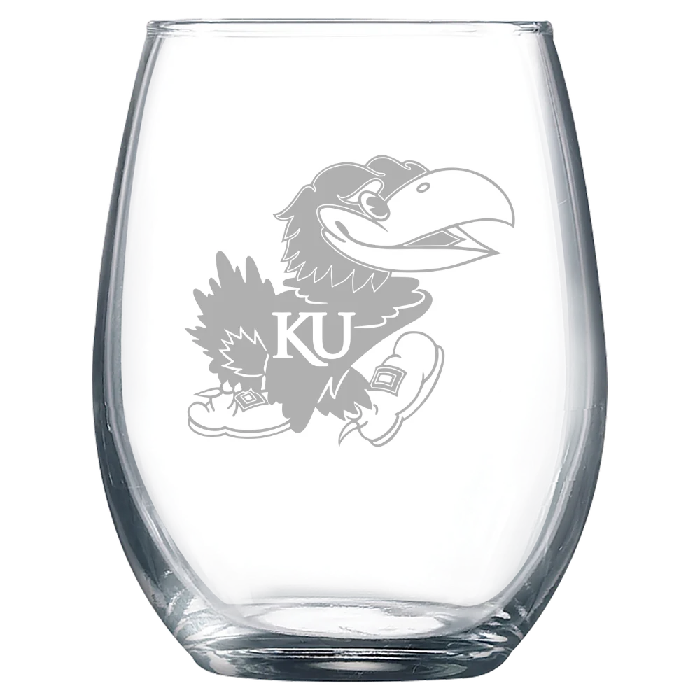 University of Kansas Polar Camel 9 oz. Stemless Wine Glass