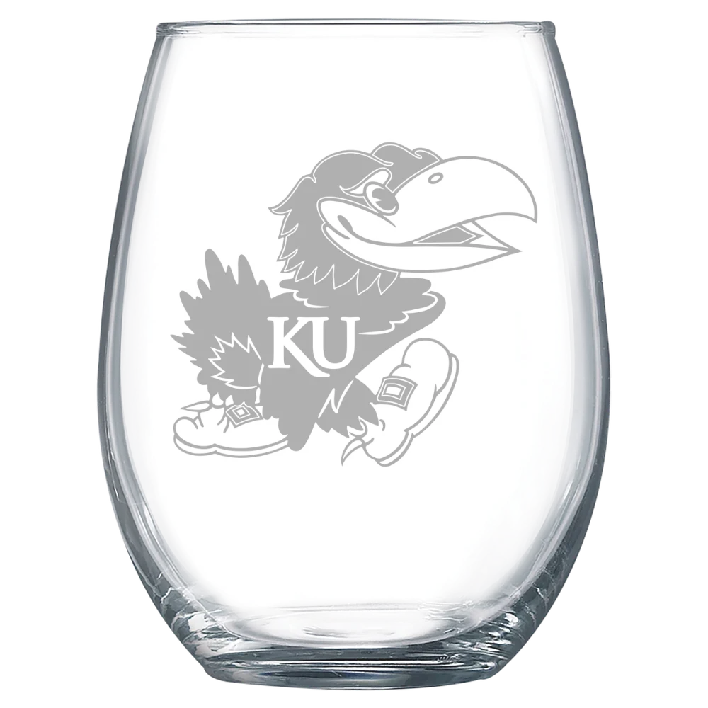 University of Kansas Polar Camel 15 oz. Stemless Wine Glass