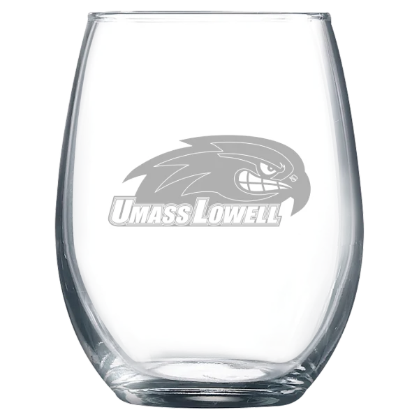 University of Massachusetts Lowell Polar Camel 9 oz. Stemless Wine Glass