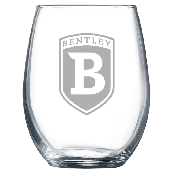 Bentley University Polar Camel 9 oz. Stemless Wine Glass