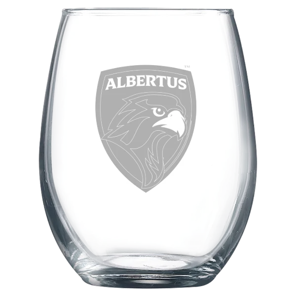Albertus Magnus College Polar Camel 9 oz. Stemless Wine Glass