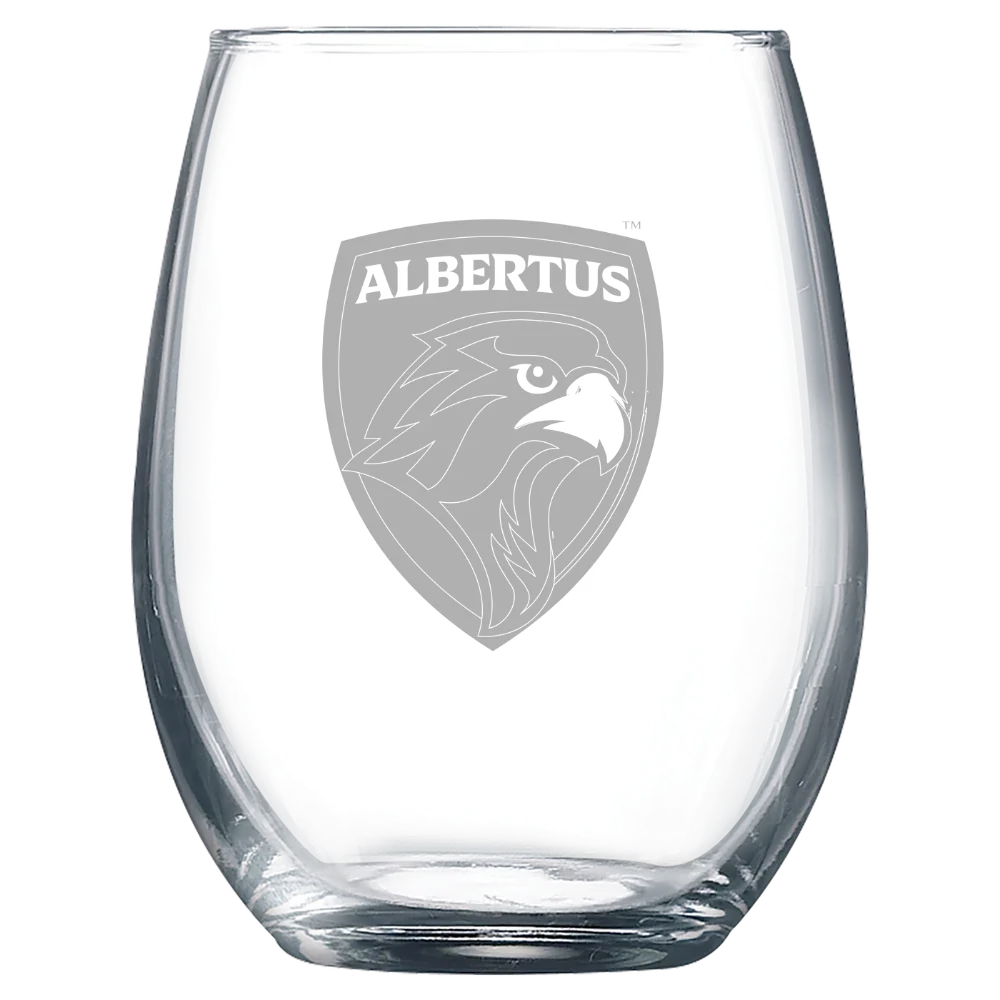 Albertus Magnus College Polar Camel 9 oz. Stemless Wine Glass