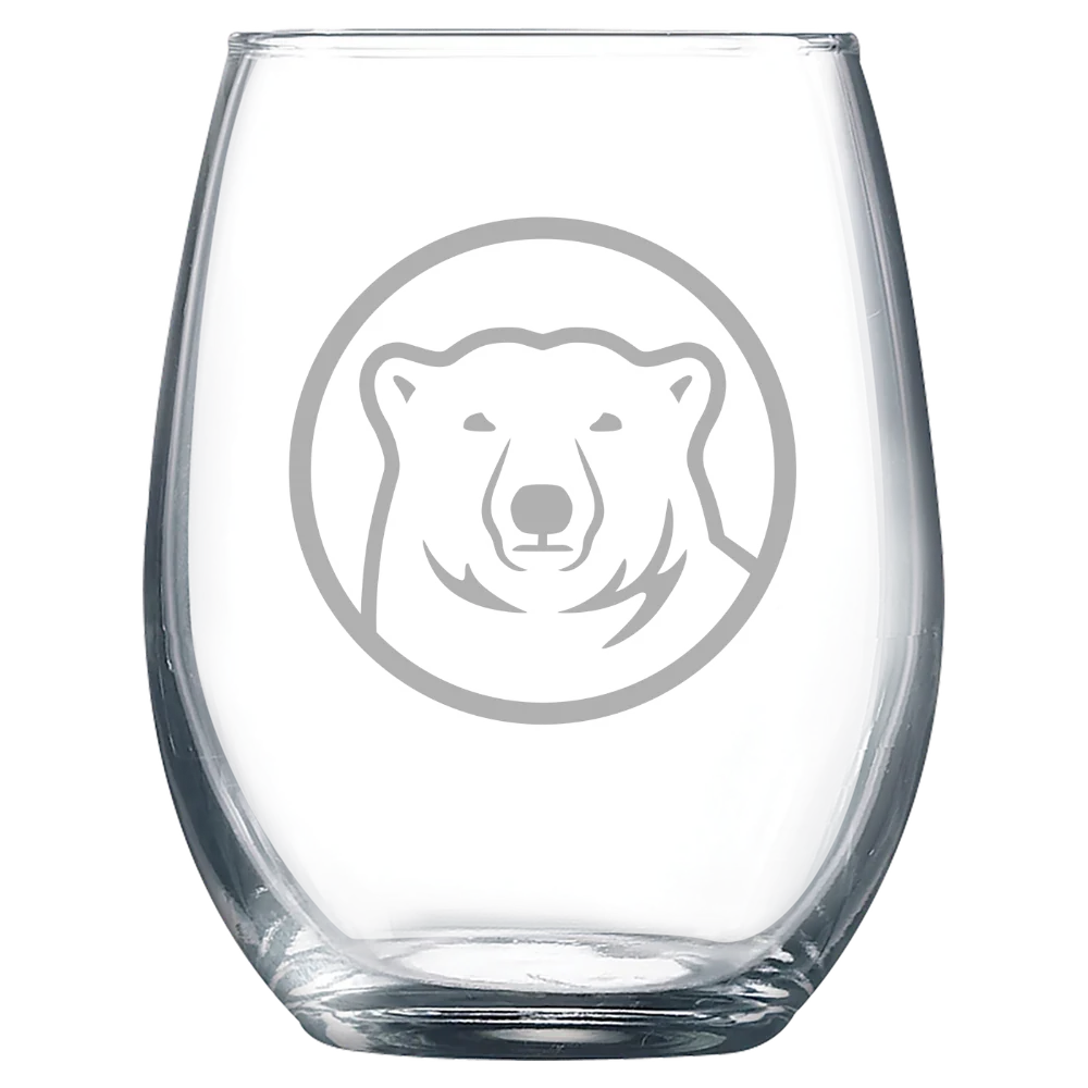 Bowdoin College Polar Camel 9 oz. Stemless Wine Glass