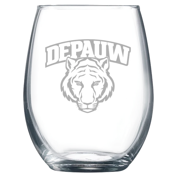 DePauw University Polar Camel 9 oz. Stemless Wine Glass