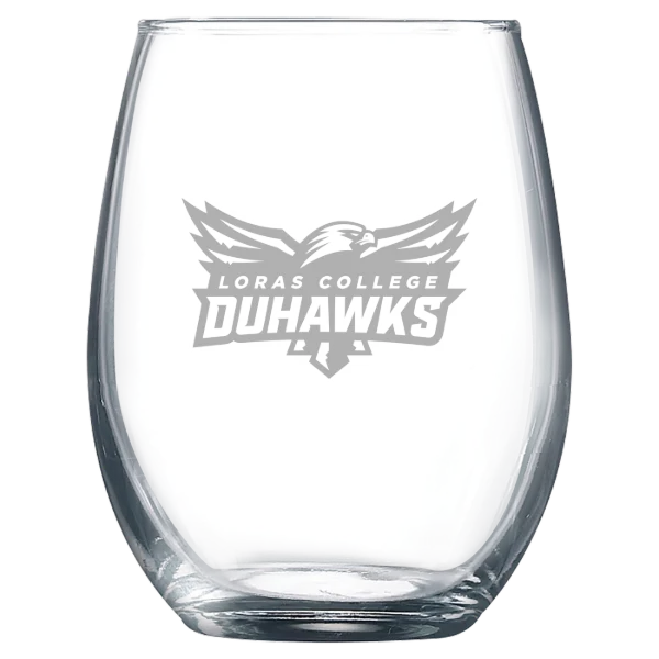 Loras College Polar Camel 9 oz. Stemless Wine Glass