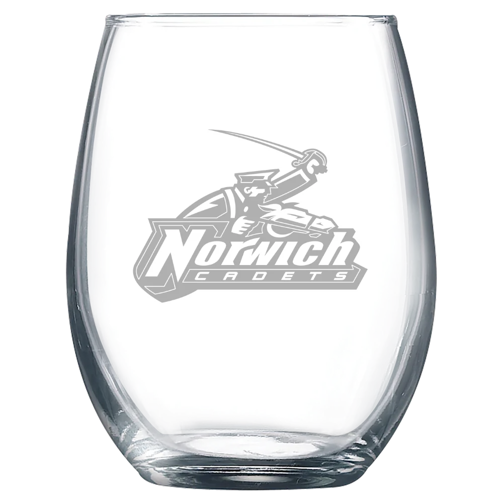 Norwich University Polar Camel 9 oz. Stemless Wine Glass