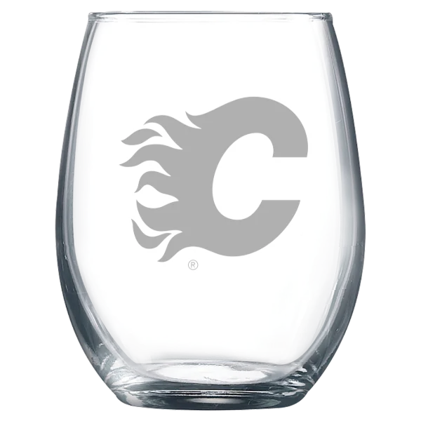 Calgary Flames Polar Camel 9 oz. Stemless Wine Glass